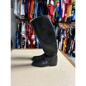KEMPTOWN Black Leather Tall Riding Boots Men's Equestrian Police Military Style